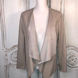 Joan Vass New York Lovely Taupe Faux Leather Waterfall Front Jacket Size Small